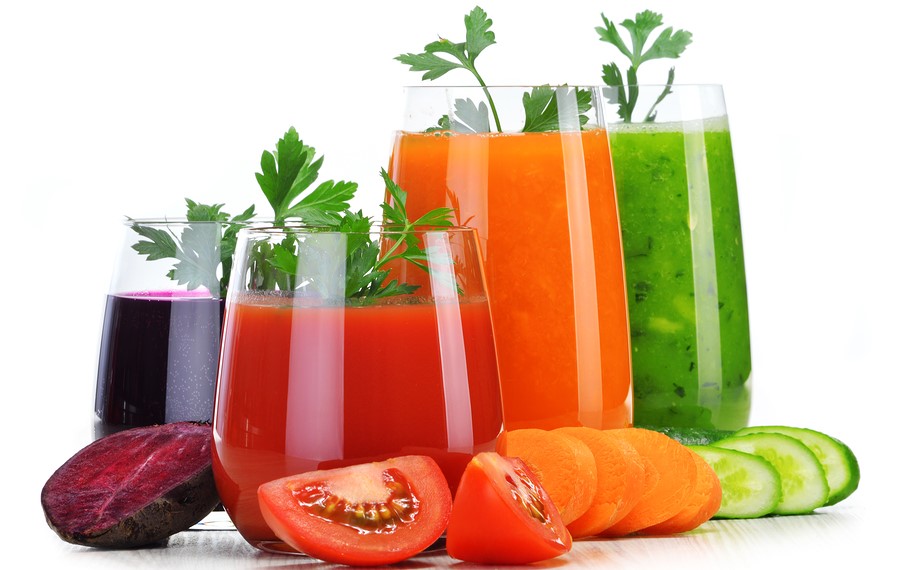 Glasses With Fresh Vegetable Juices Isolated On White Detoxikácia