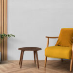 Mid-century modern living room interior design with monstera tre